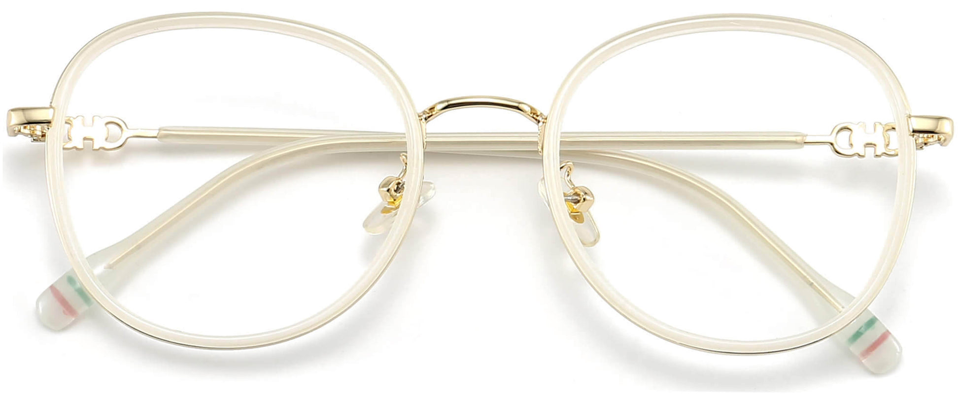 Cassidy Round White Eyeglasses from ANRRI, closed view