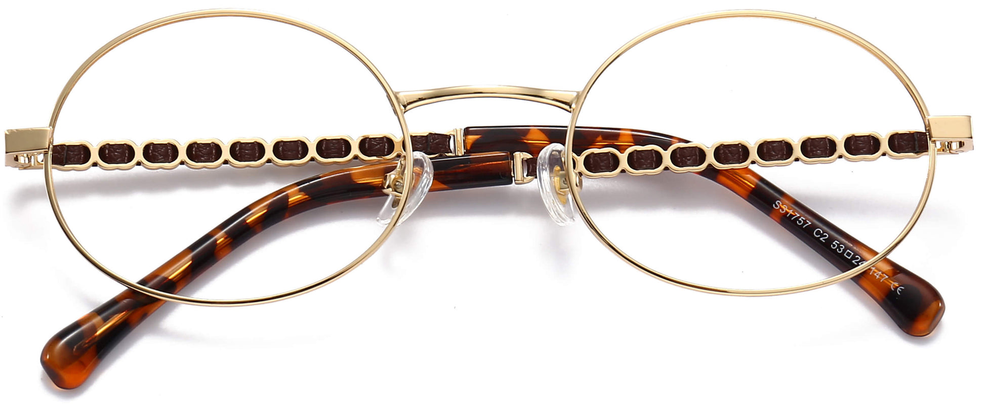 Lillie Round Gold Eyeglasses from ANRRI, closed view