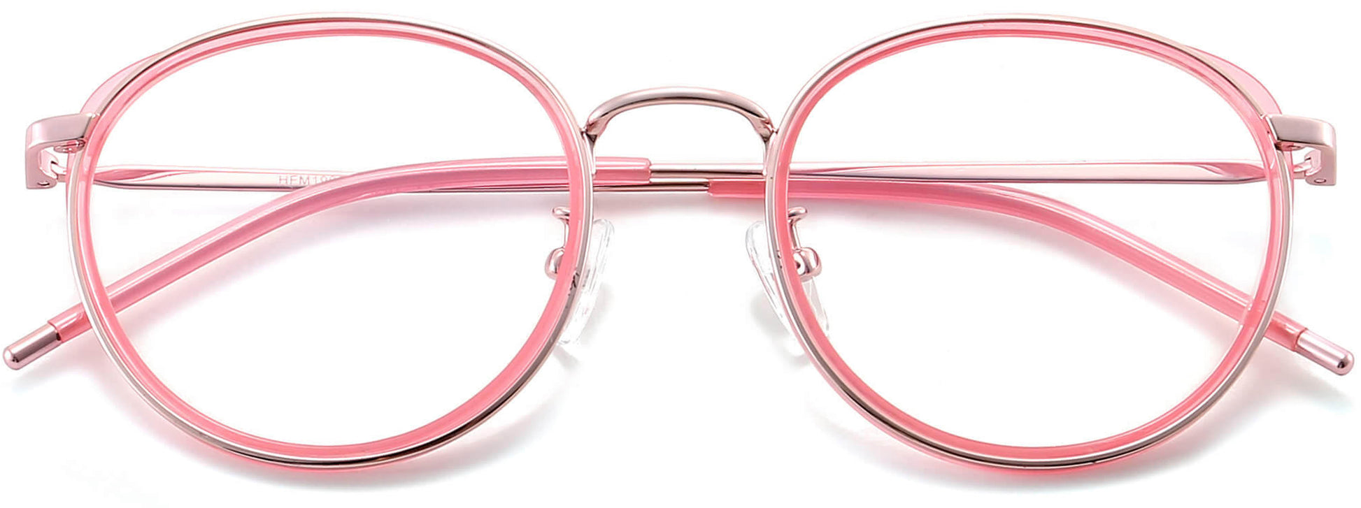 Maggie Round Pink Eyeglasses from ANRRI, closed view