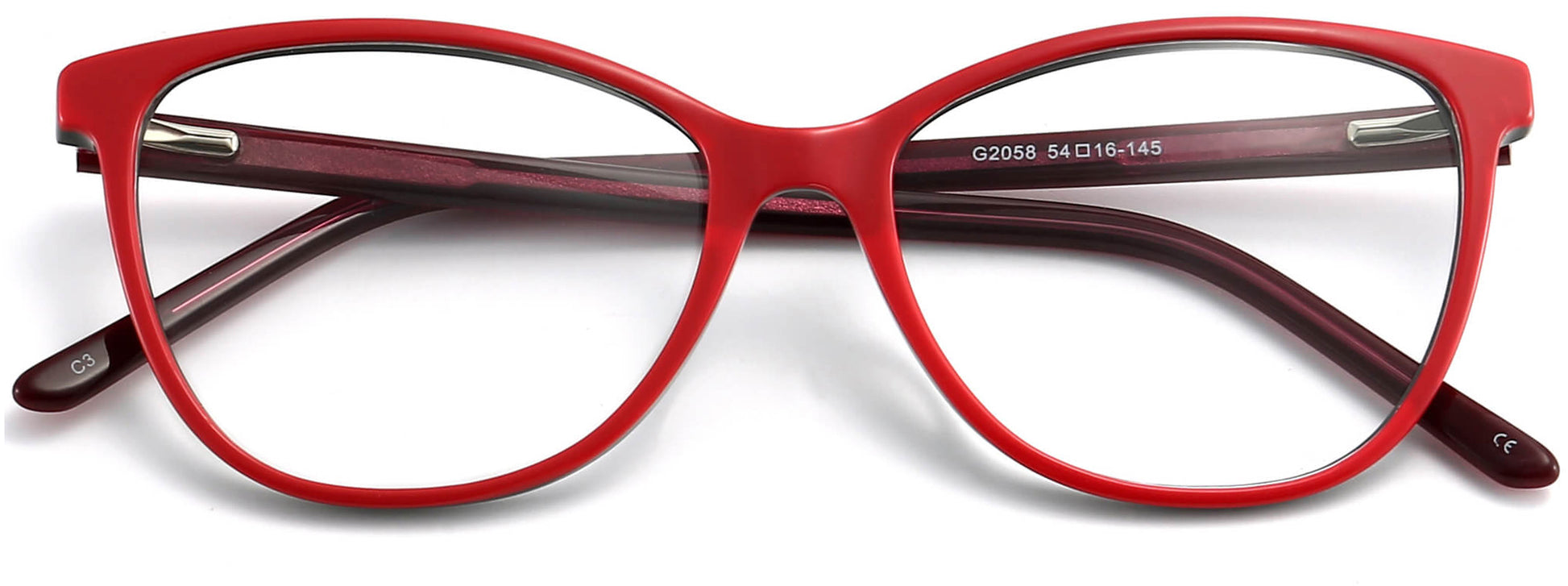 Tamura cateye red Eyeglasses from ANRRI, closed view