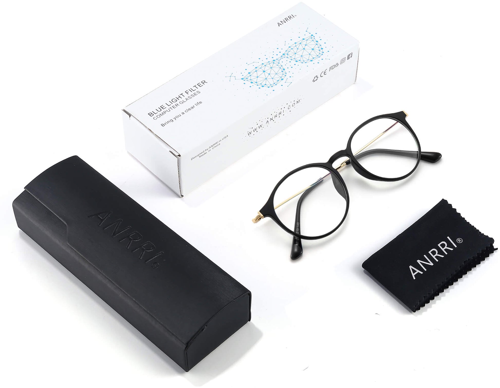 Gentry Black Metal Eyeglasses with accessories from ANRRI