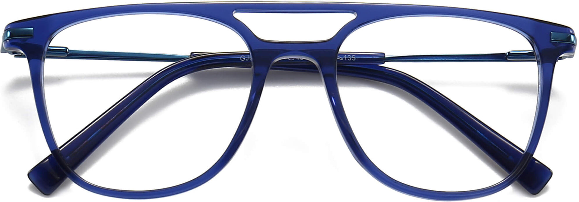 Ahmad Round Blue Eyeglasses from ANRRI, closed view