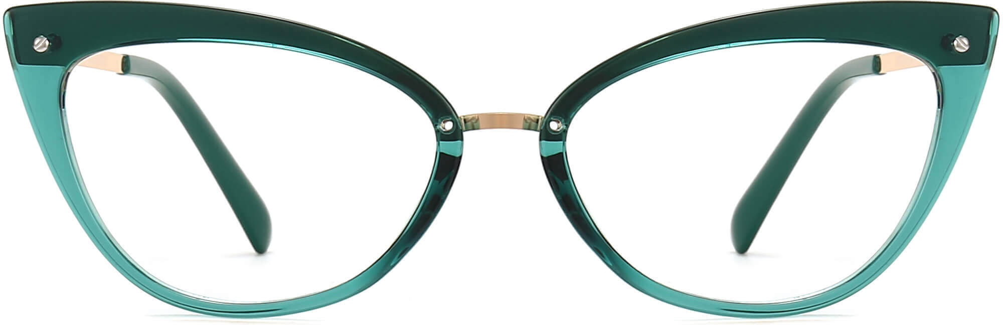 Amira Cateye Green Eyeglasses from ANRRI, front view