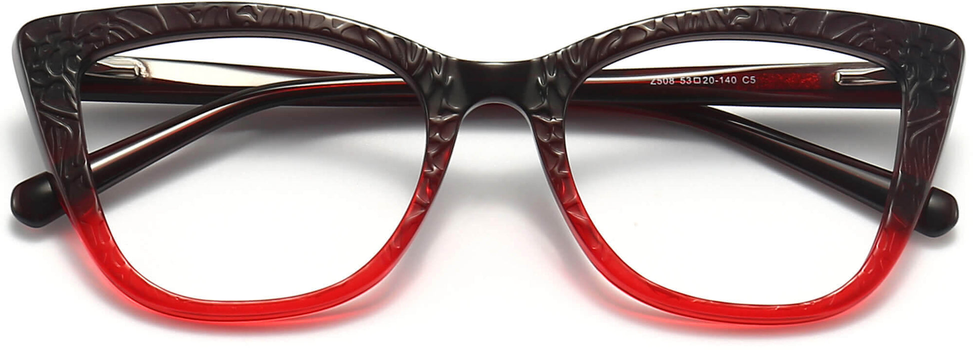 Angelina Cateye Red Eyeglasses from ANRRI, closed view
