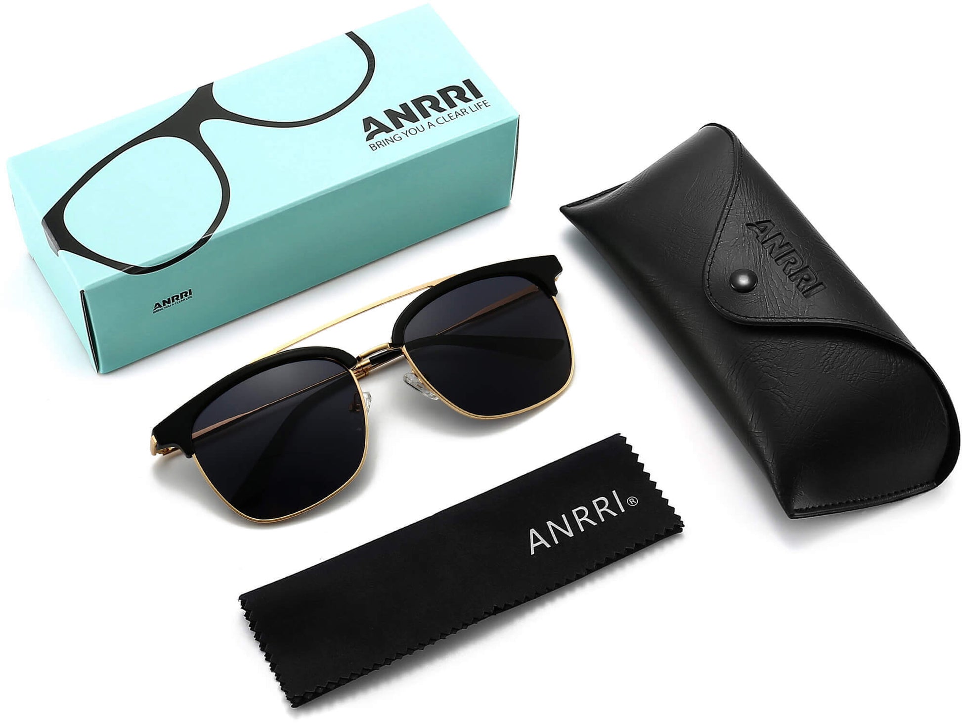 Ashton Black Plastic Sunglasses with Accessories from ANRRI