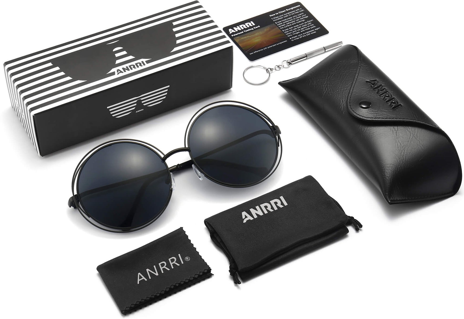 Cecilia Black Stainless steel Sunglasses with Accessories from ANRRI