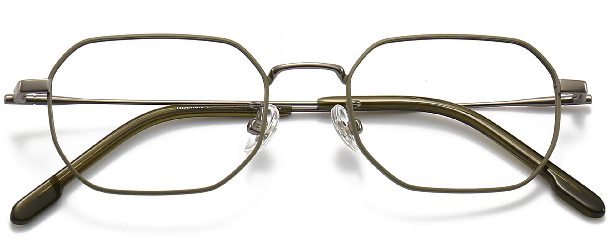 Cillian Geometric Green Eyeglasses from ANRRI, closed view