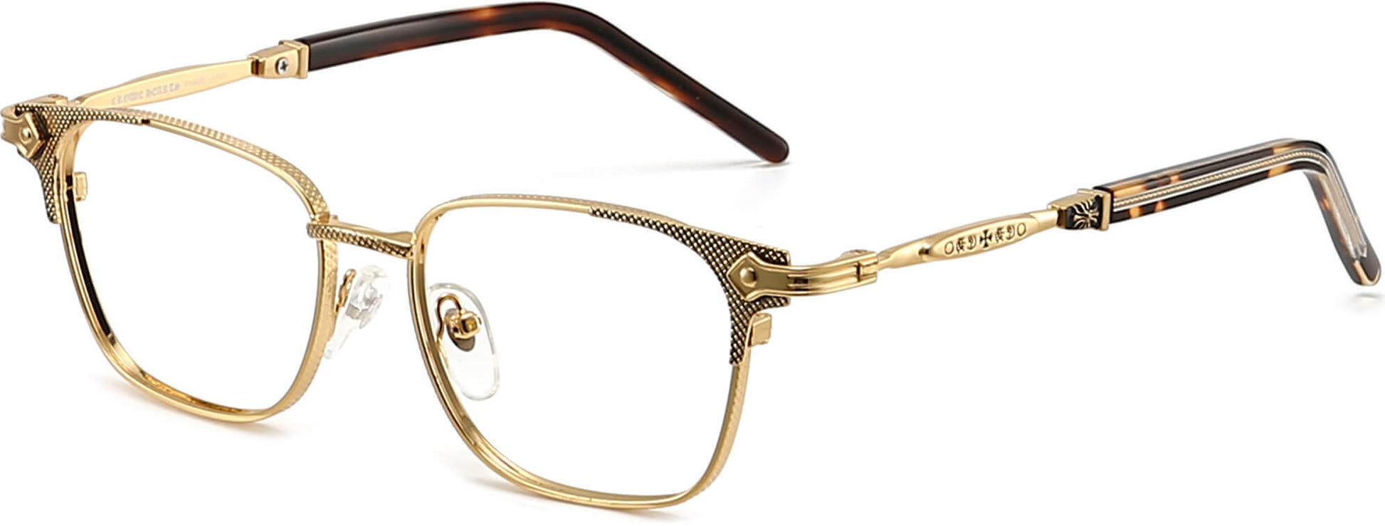 Devin Square Gold Eyeglasses from ANRRI, angle view