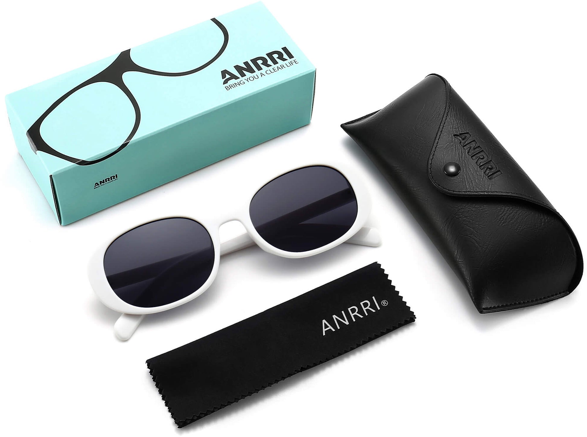 Emery White Plastic Sunglasses with Accessories from ANRRI