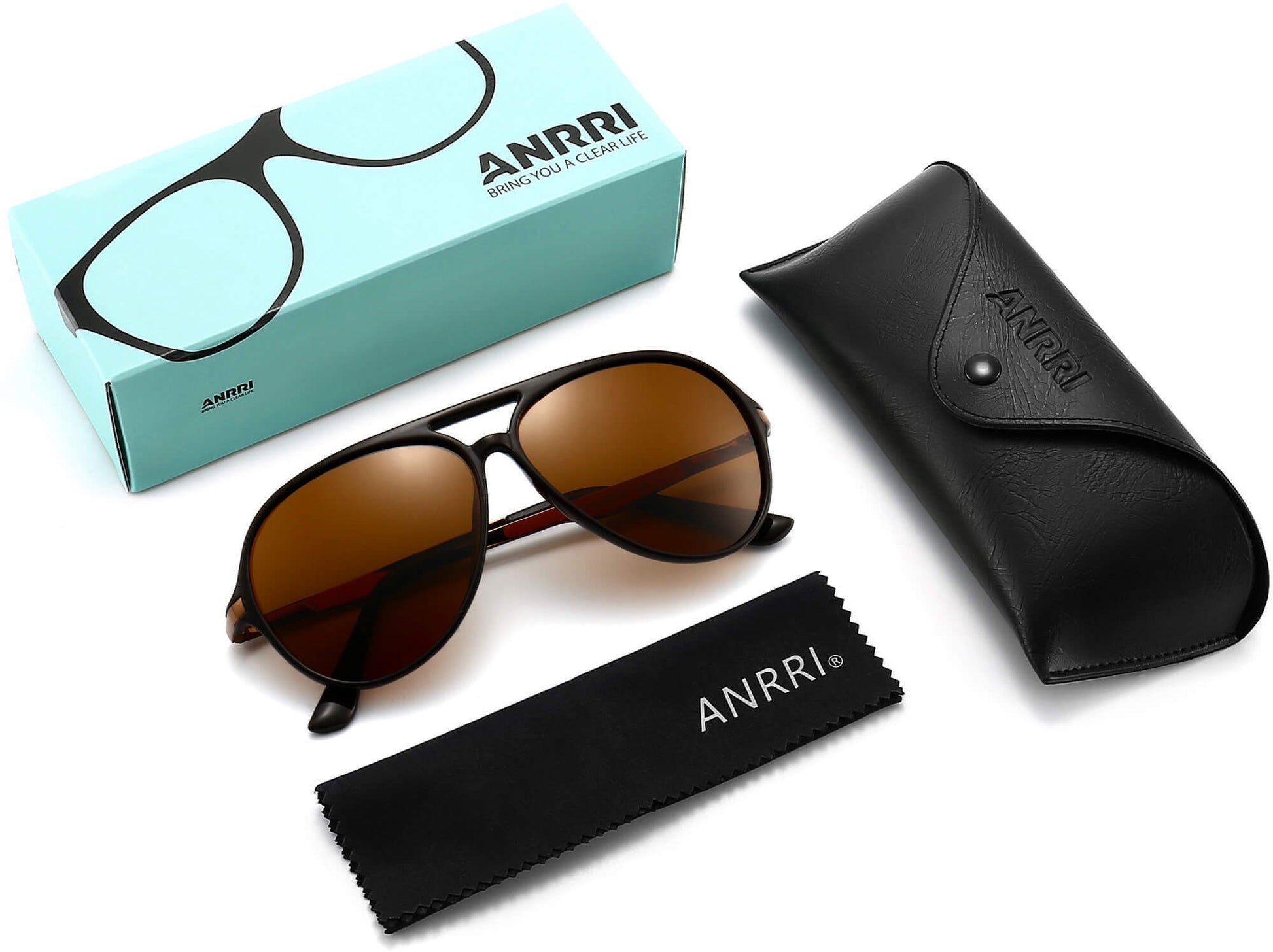 Enzo Brown Plastic Sunglasses with Accessories from ANRRI