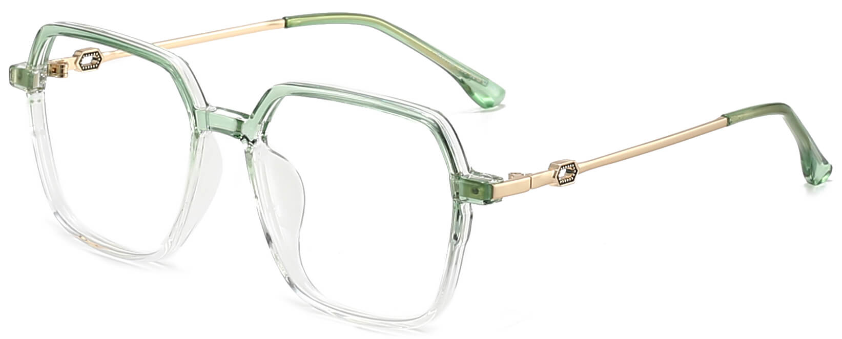Greta Geometric Green Eyeglasses from ANRRI, angle view