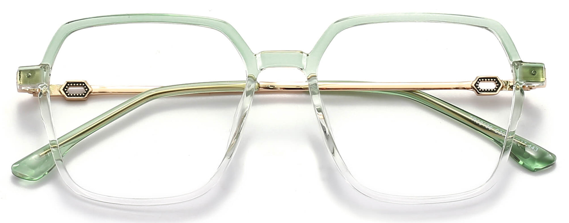 Greta Geometric Green Eyeglasses from ANRRI, closed view