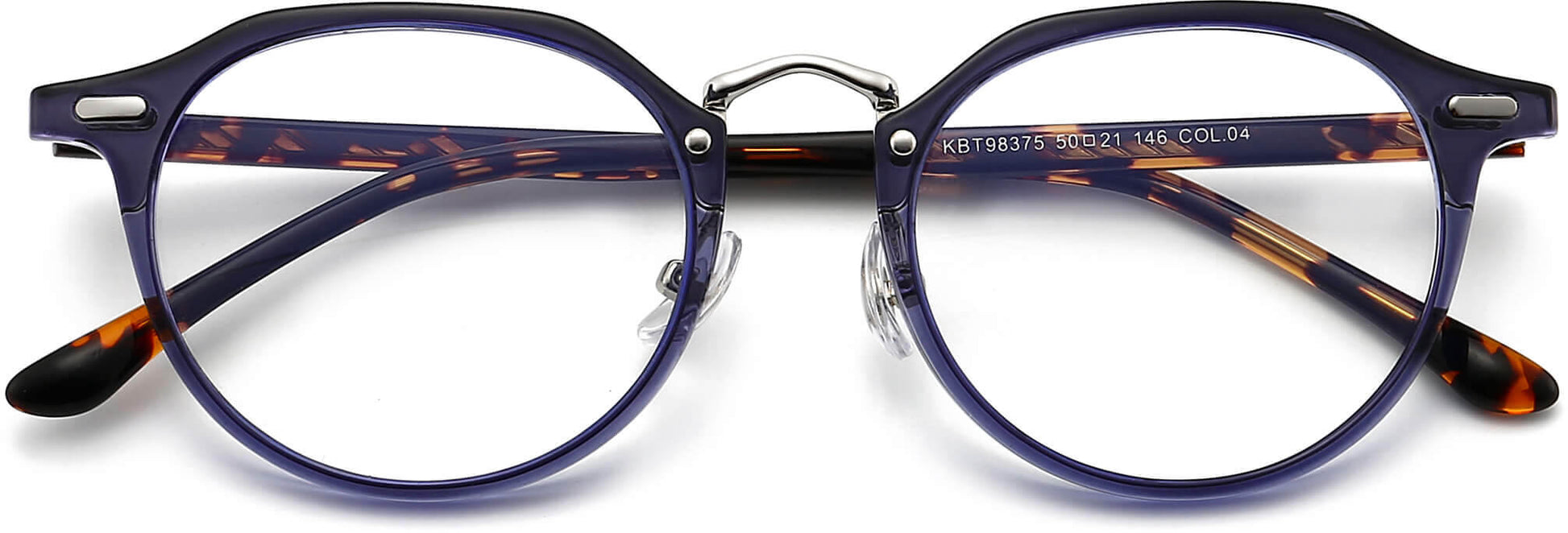 Jaq Round Blue Eyeglasses from ANRRI, closed view
