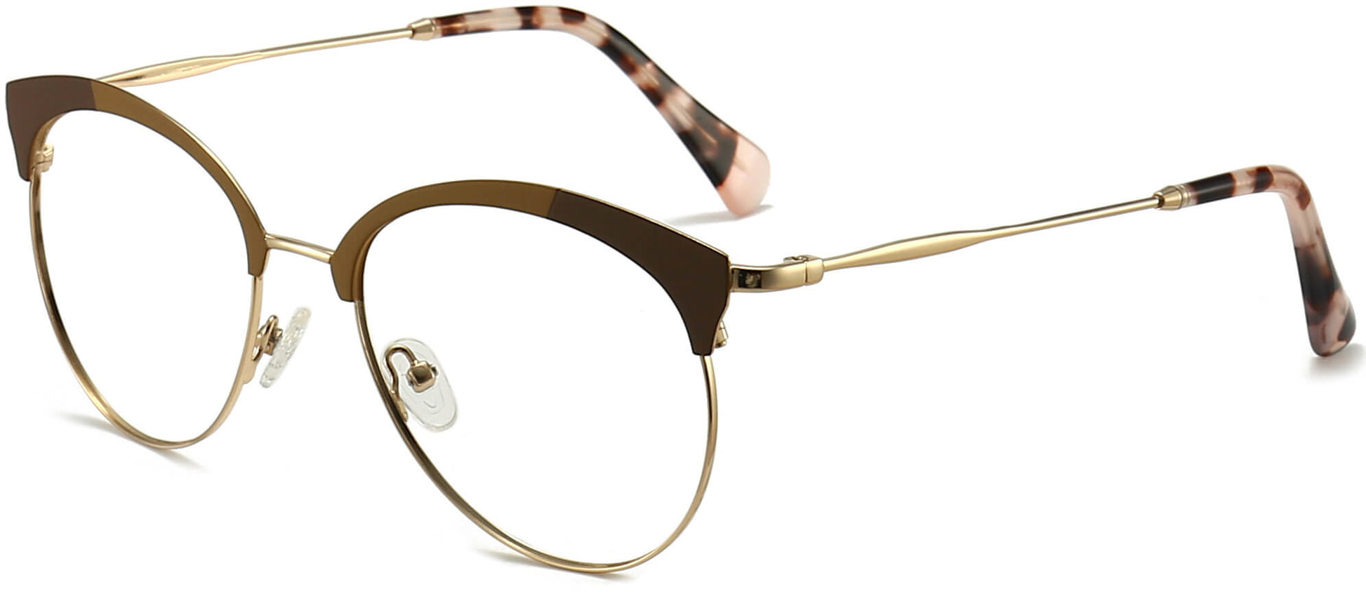 Leyla Round Brown Eyeglasses from ANRRI, angle view