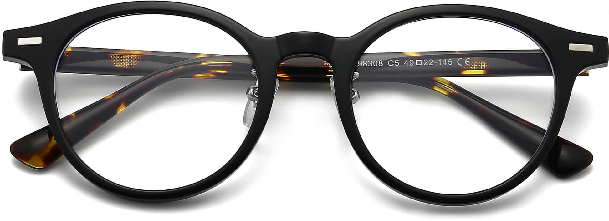 Nova Round Black Eyeglasses from ANRRI, closed view