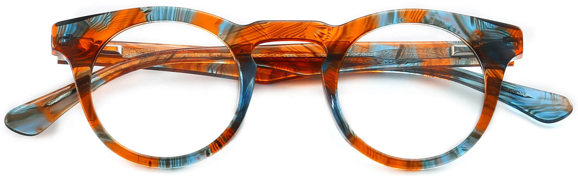 Papaya Round Tortoise Eyeglasses from ANRRI, closed view