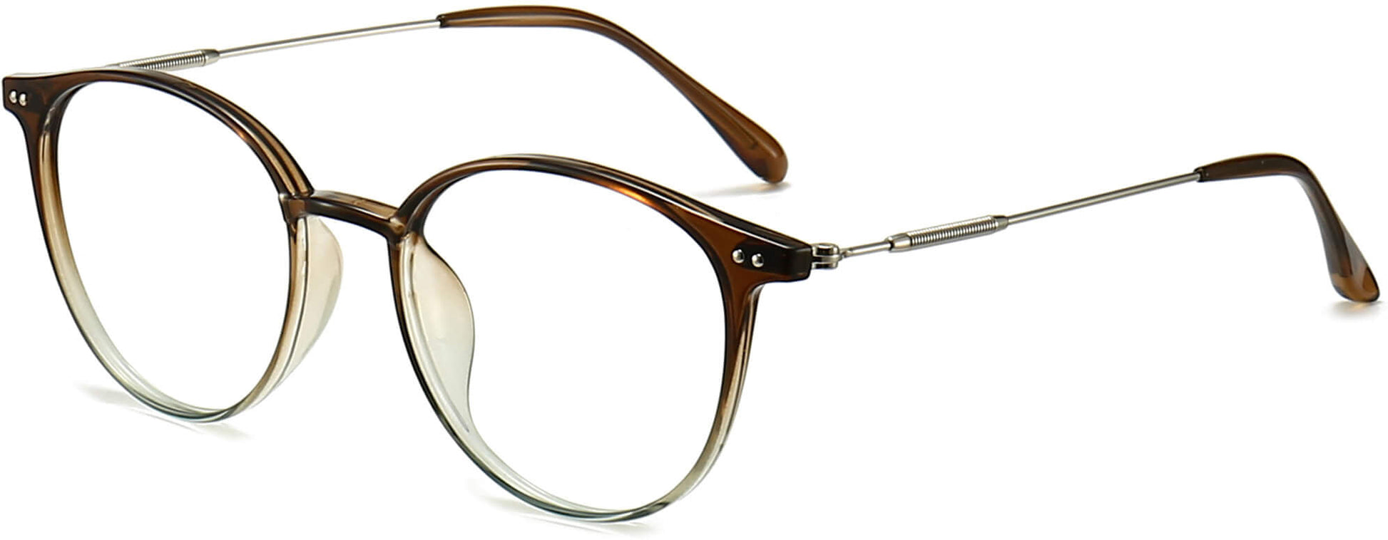 Rhea Round Brown Eyeglasses from ANRRI, angle view