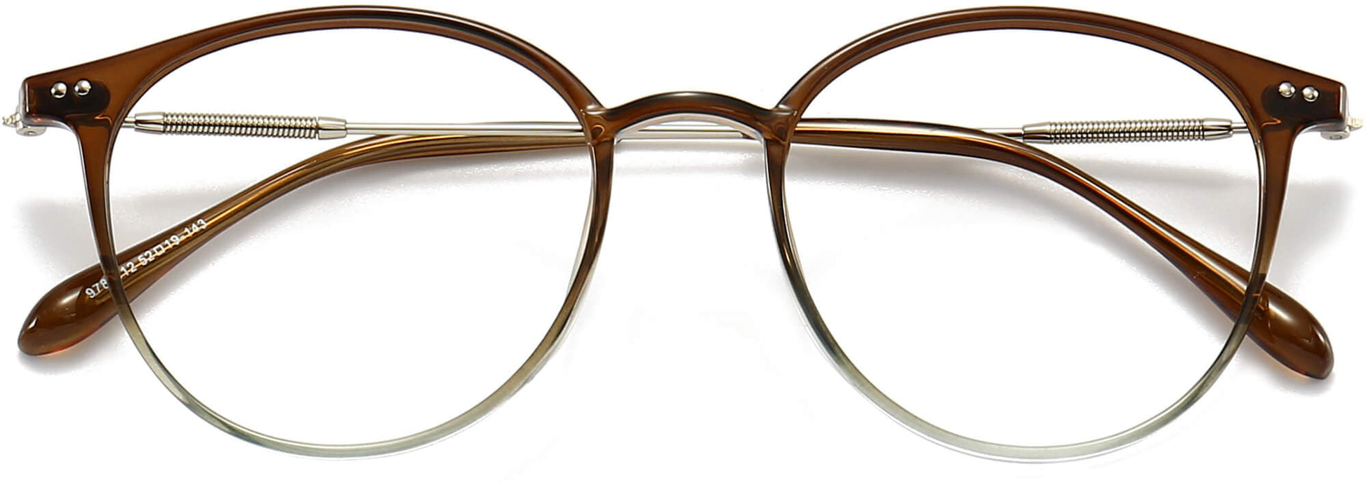 Rhea Round Brown Eyeglasses from ANRRI, closed view