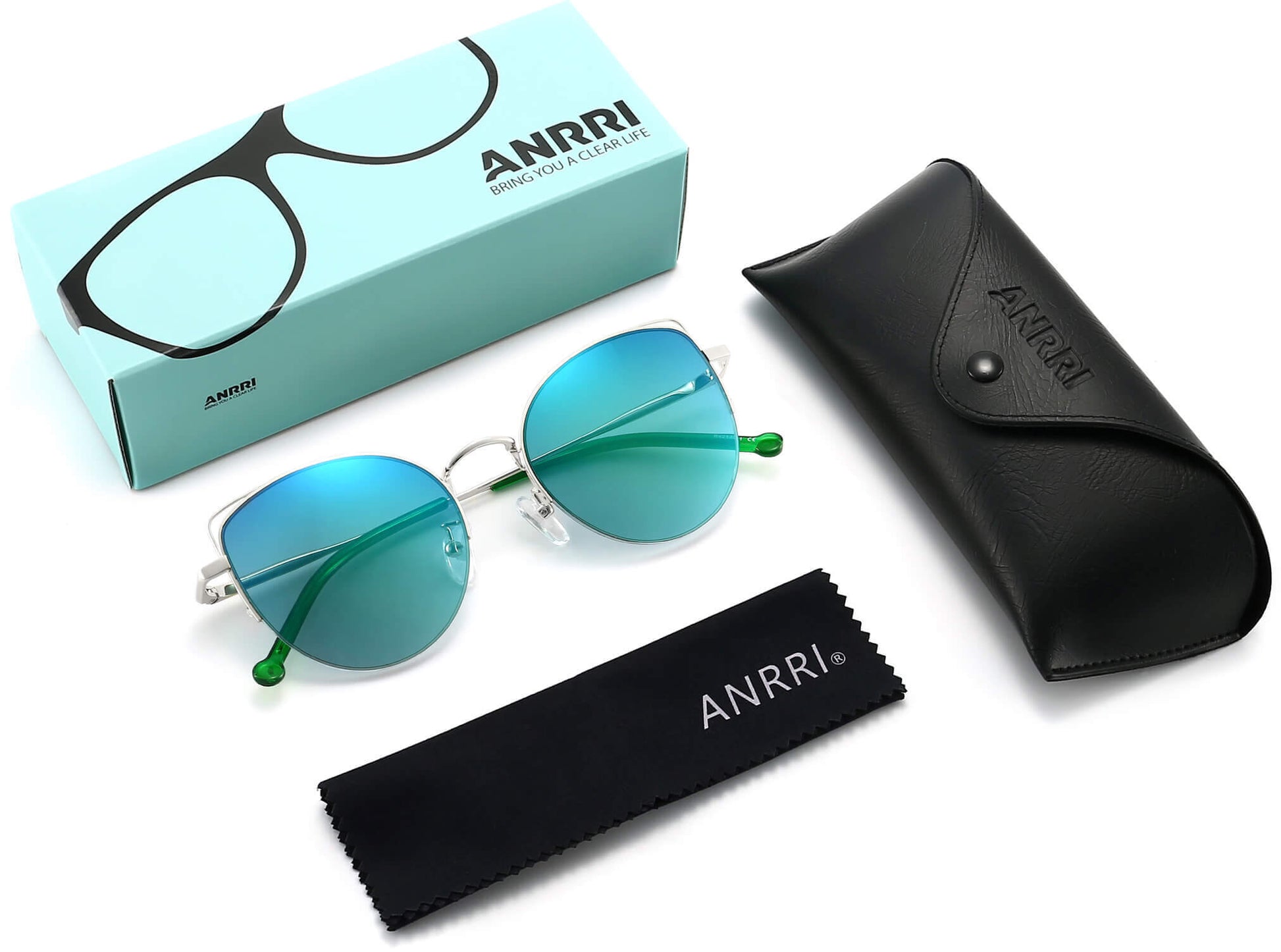 Zosia Green Stainless steel Sunglasses with Accessories from ANRRI