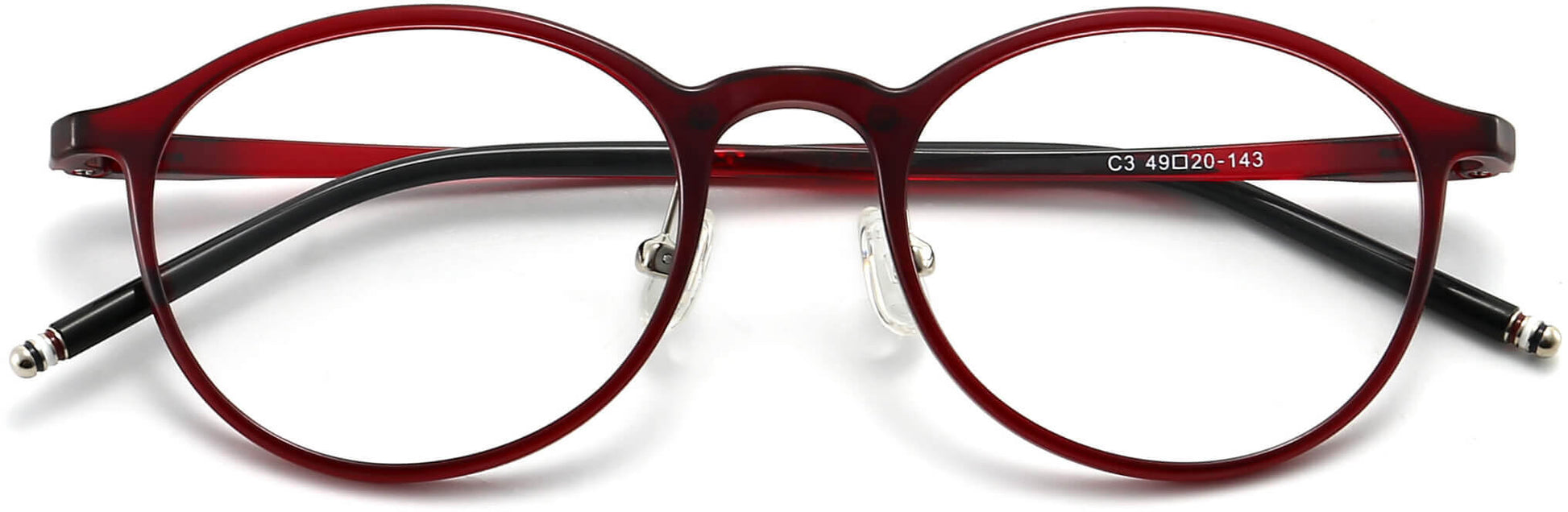 maron round red Eyeglasses from ANRRI, closed view